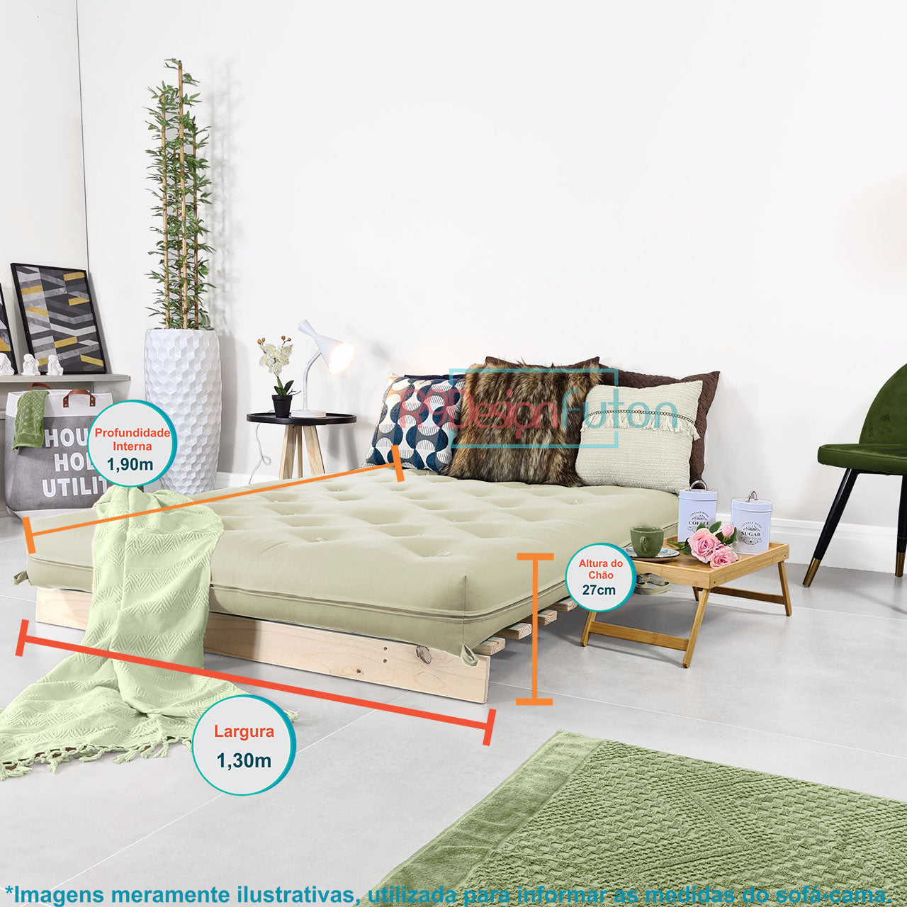 Sofá Cama Casal Futon Tokio D33 Madeira Pinus Natural - Bege Claro
