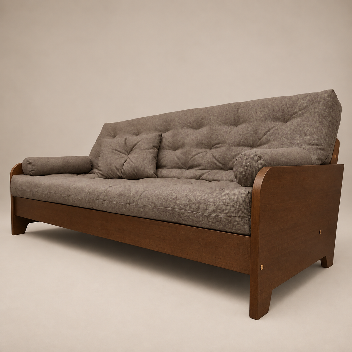 Sofá Cama Casal Futon Paris New II Acquablock em Madeira Maciça Imbuia- Cor Fendi