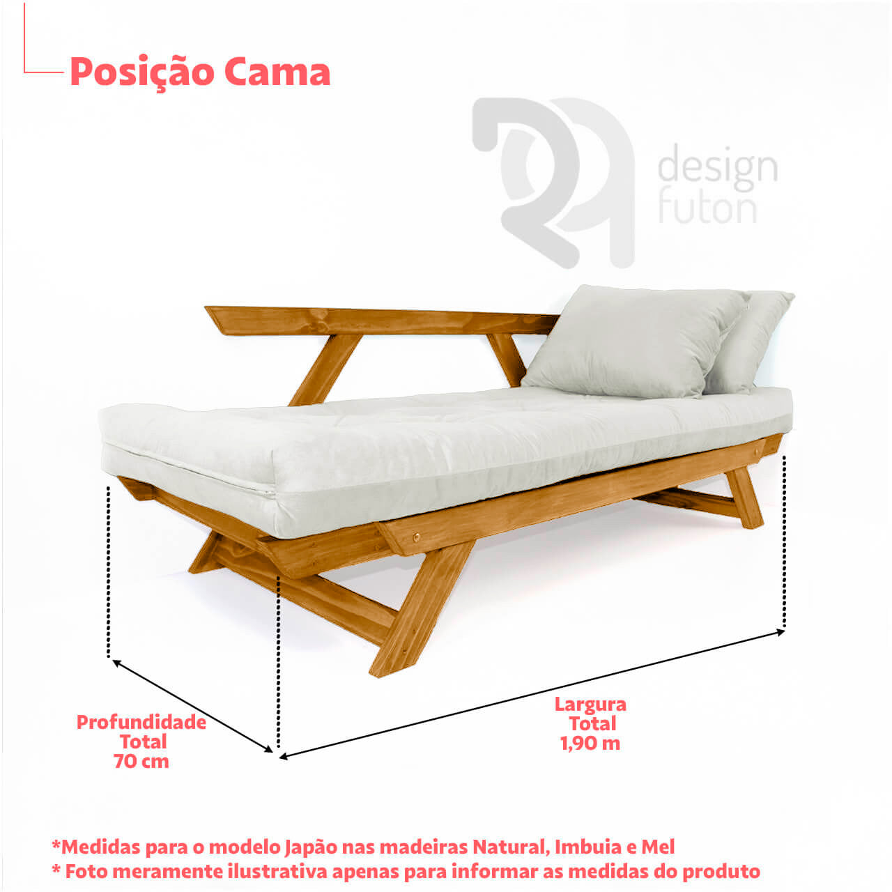 Sofá Japão Futon Sarja Madeira Cor Mel - Cinza