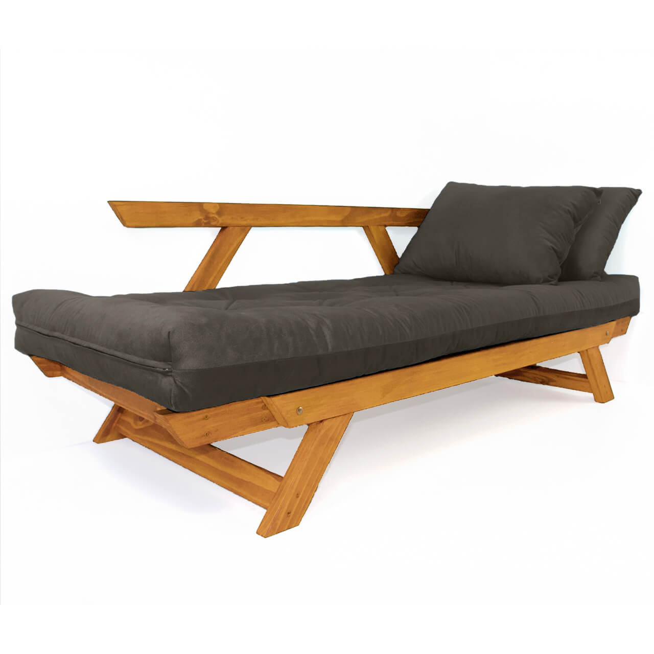 Sofá Japão Futon Acquablock Madeira Cor Mel - Chumbo