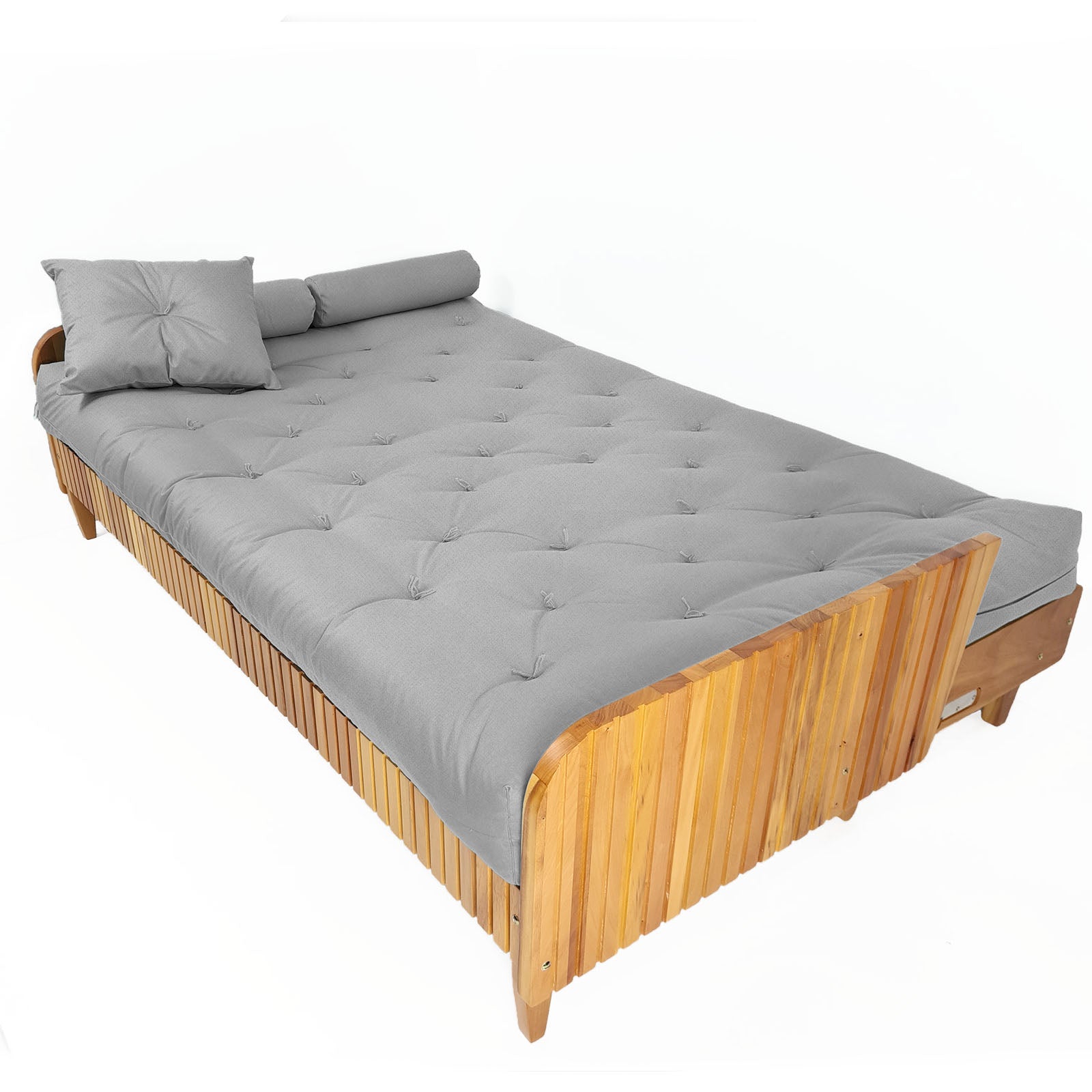 Sofá Cama Paris Ripado Acquablock Madeira Nobre - Cinza Linho