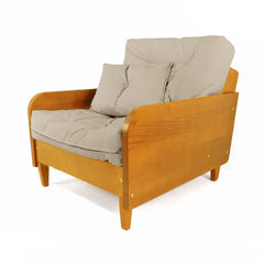 Poltrona Paris Madeira Nobre Natural - Sarja 100% Algodão - Bege Claro