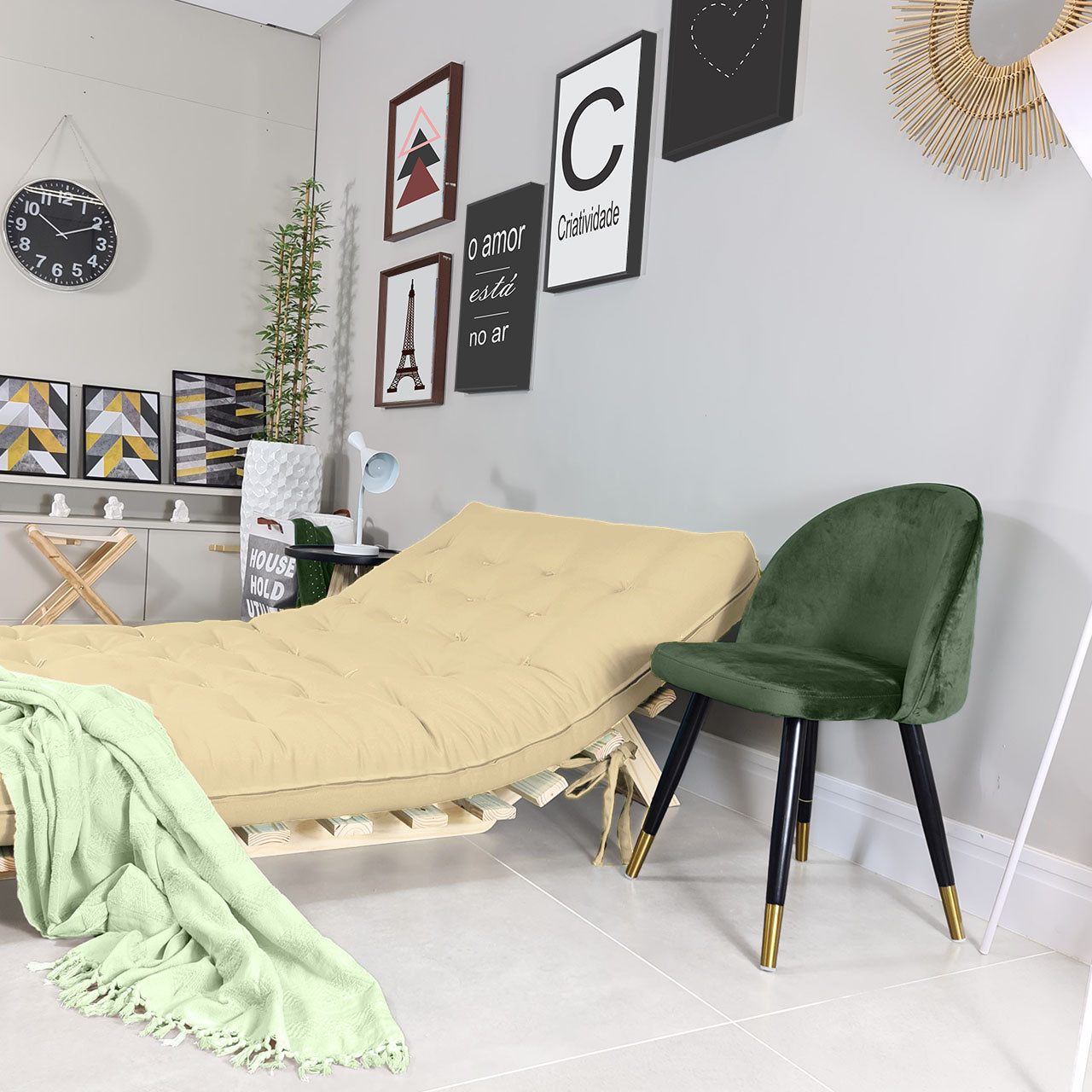 Sofa Cama Casal Futon Oriental Madeira Maciça Acquablock Fendi