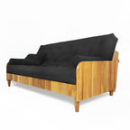 Sofá De Madeira Nobre Ripado Mel Futon Paris - Tecido Acquablock Preto