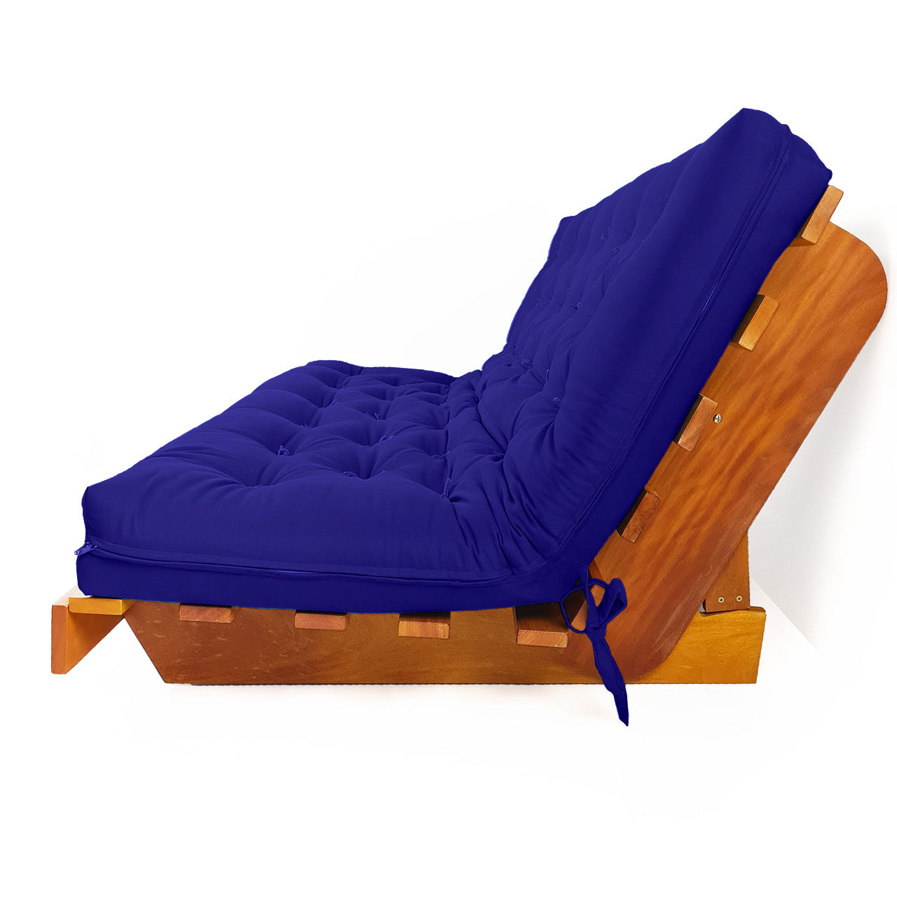 Sofá Cama Futon L Acquablock Azul Royal em Madeira Nobre  Maciça
