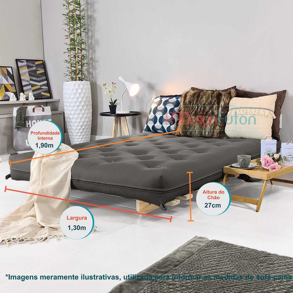 Sofa Cama Casal Futon Oriental Madeira Maciça Acquablock Chumbo