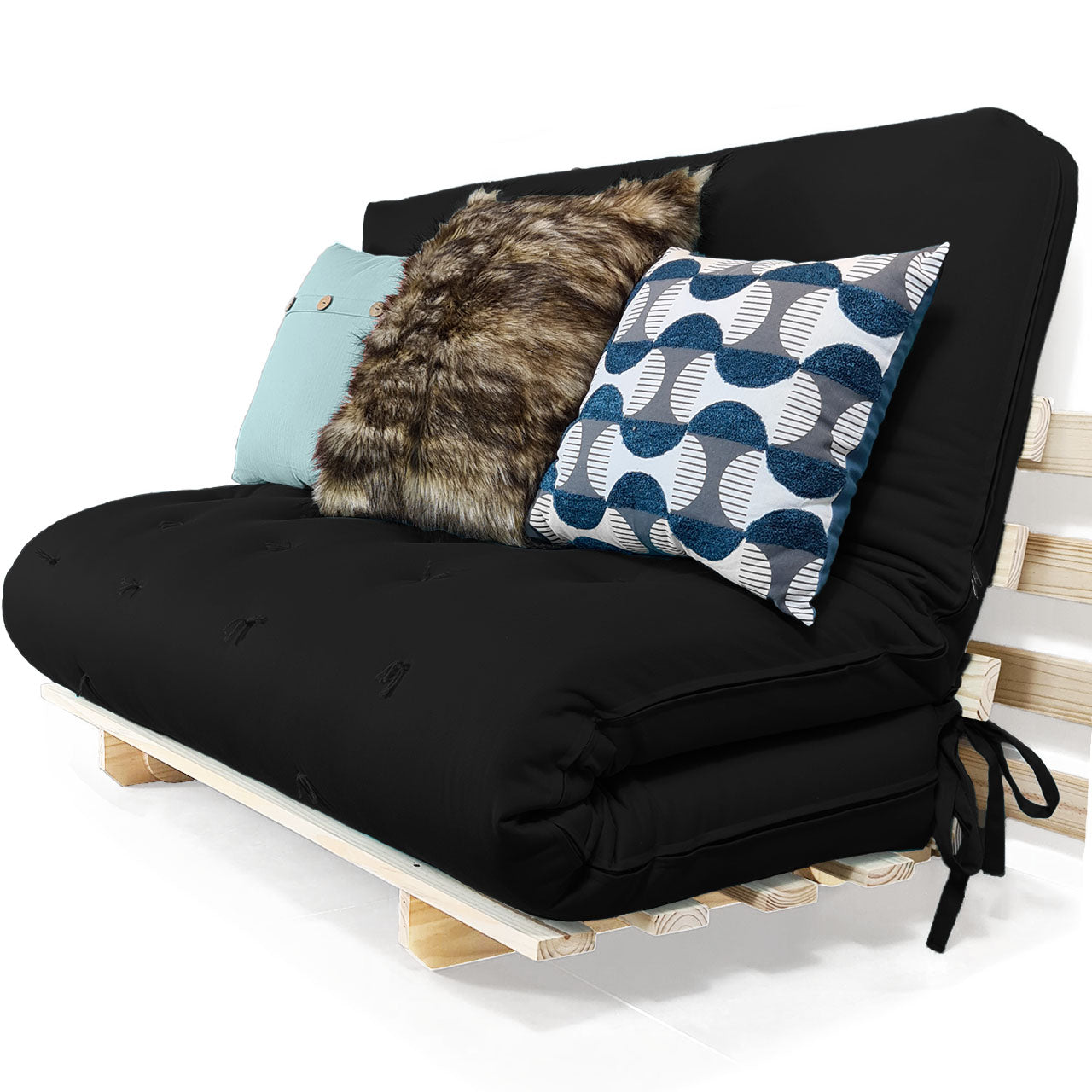 Sofa Cama Casal Futon Oriental D33 Com Madeira Maciça - Preto