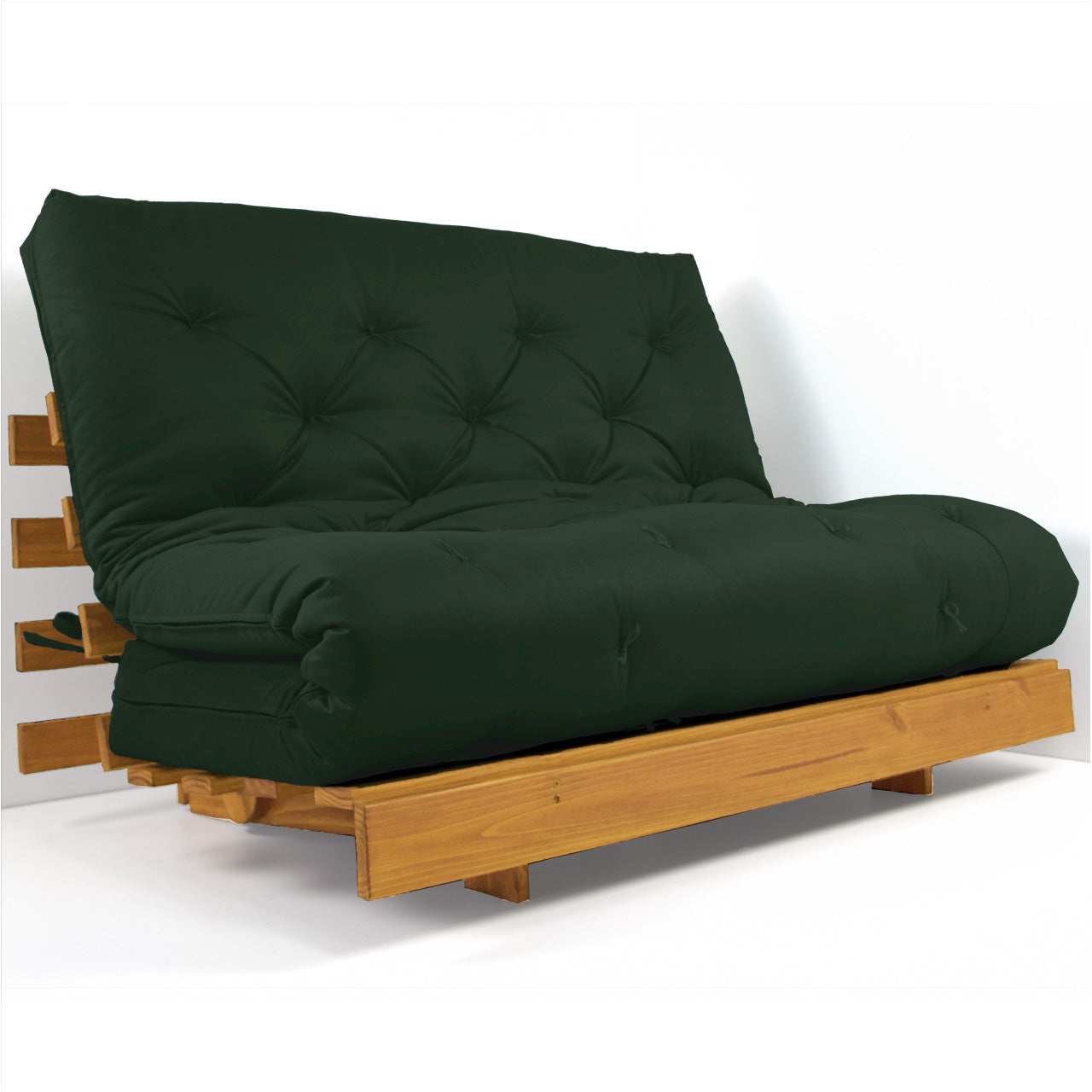 Sofá Cama Casal Futon Tokio D33 Madeira Maciça Cor Mel - Verde Militar