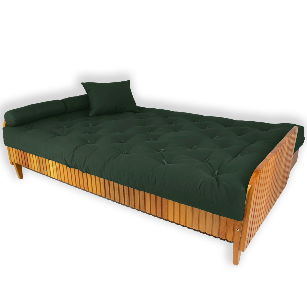 Sofá Cama Paris Ripado Sarja Madeira Nobre - Verde Militar