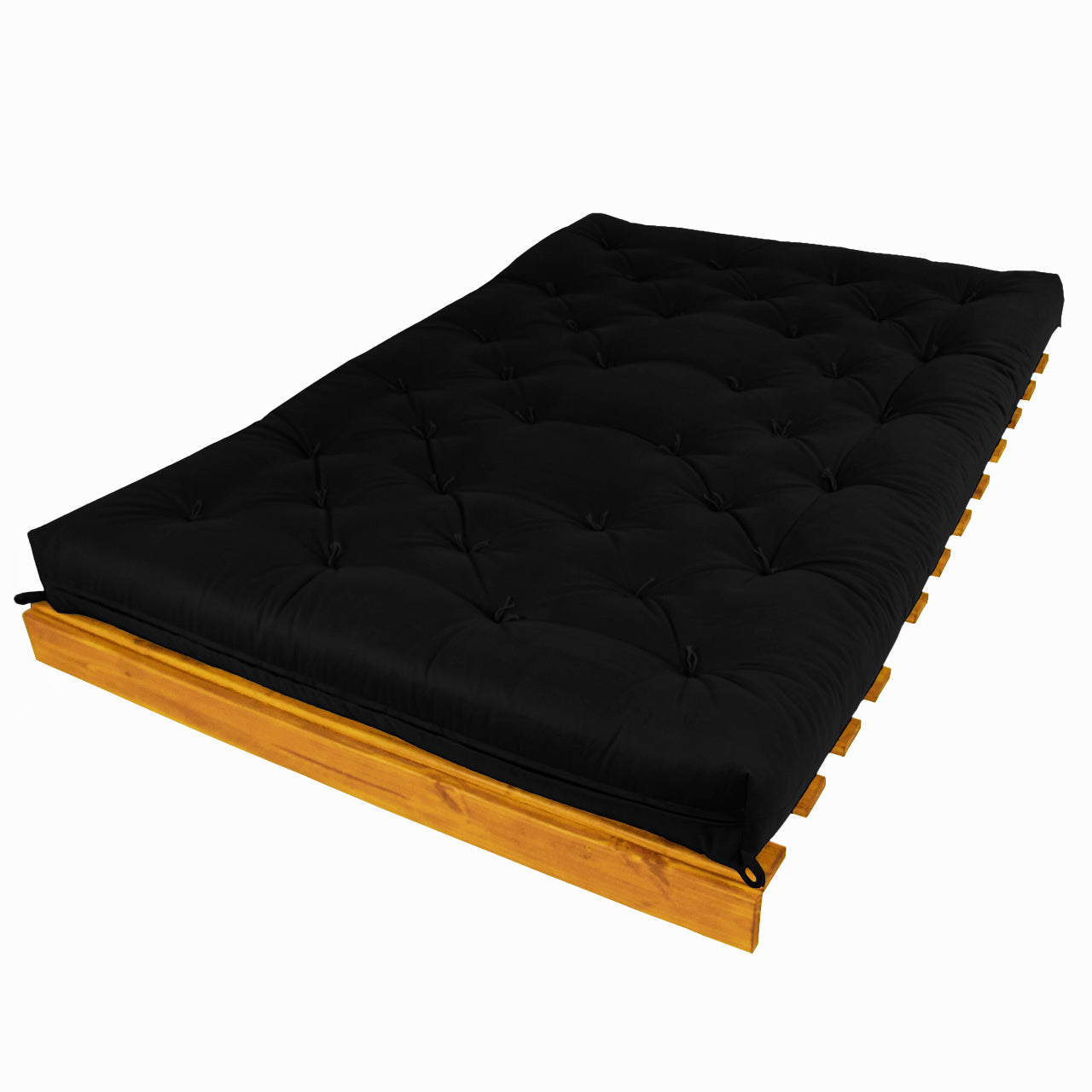 Sofá Cama Casal Futon Tokio Madeira Cor Mel Sarja Preto