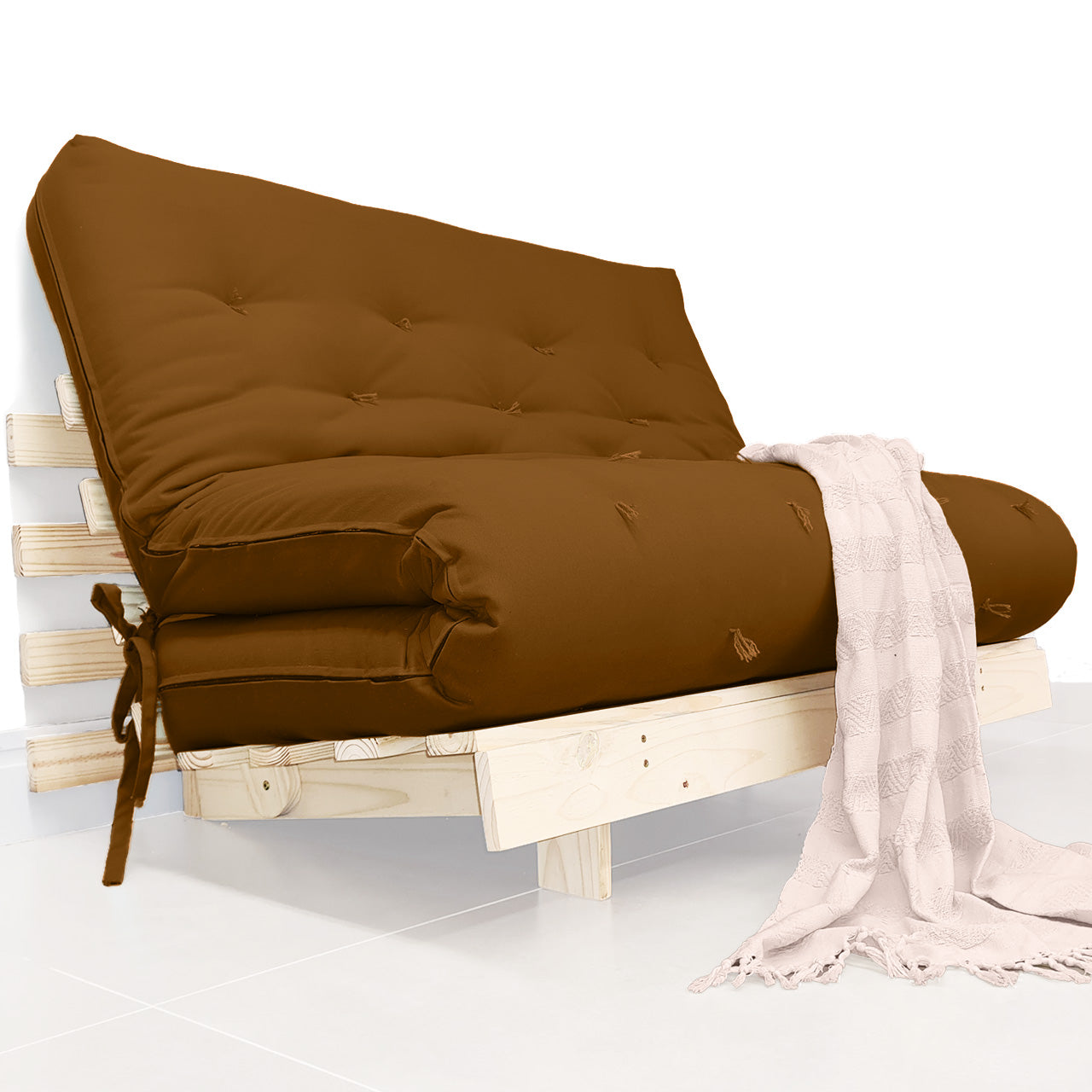 Sofá Cama Casal Futon Tokio D33 Madeira Pinus Natural - Caramelo