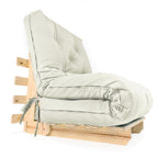 Sofa Cama Solteiro Futon Dobrável - Madeira Natural Acquablock Branco Off