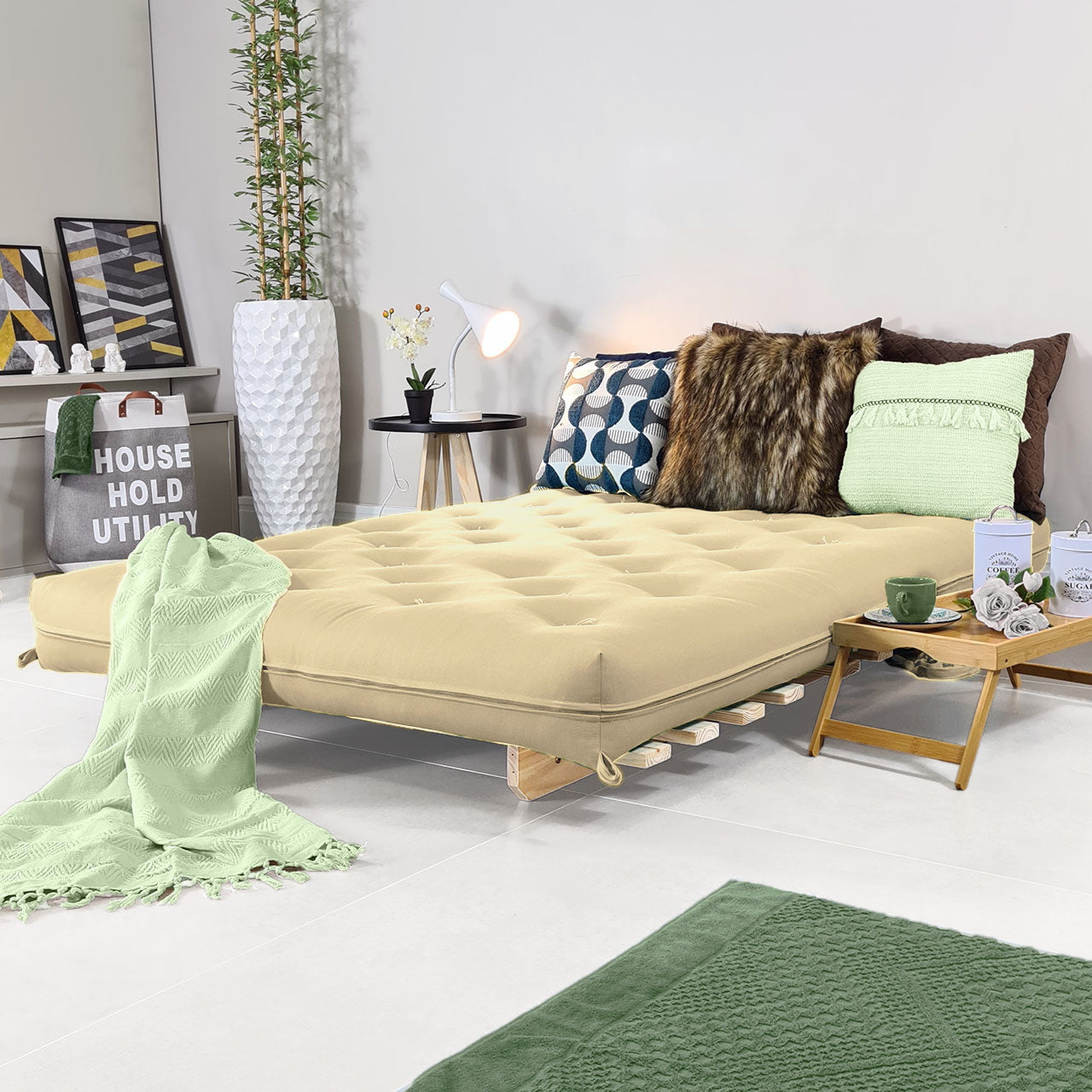 Sofa Cama Casal Futon Oriental Madeira Maciça Acquablock Fendi