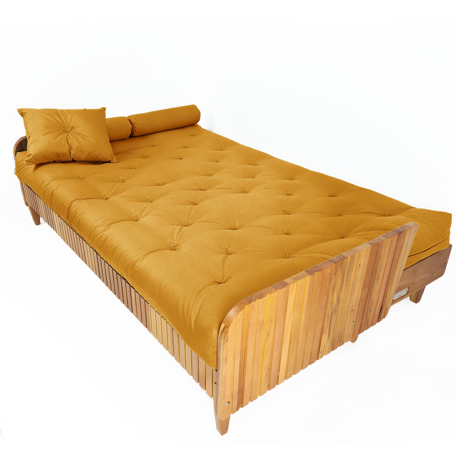 Sofá Cama Paris Ripado Acquablock Madeira Nobre - Amarelo