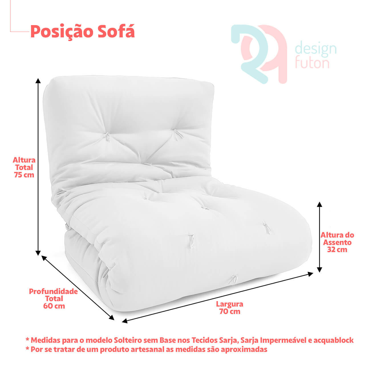 Futon Solteiro Oriental D28 Dobrável Bege