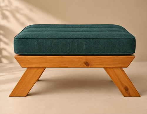 Apoio de Pés Futon - Madeira Cor Mel Tecido Acquablock Verde Oliva