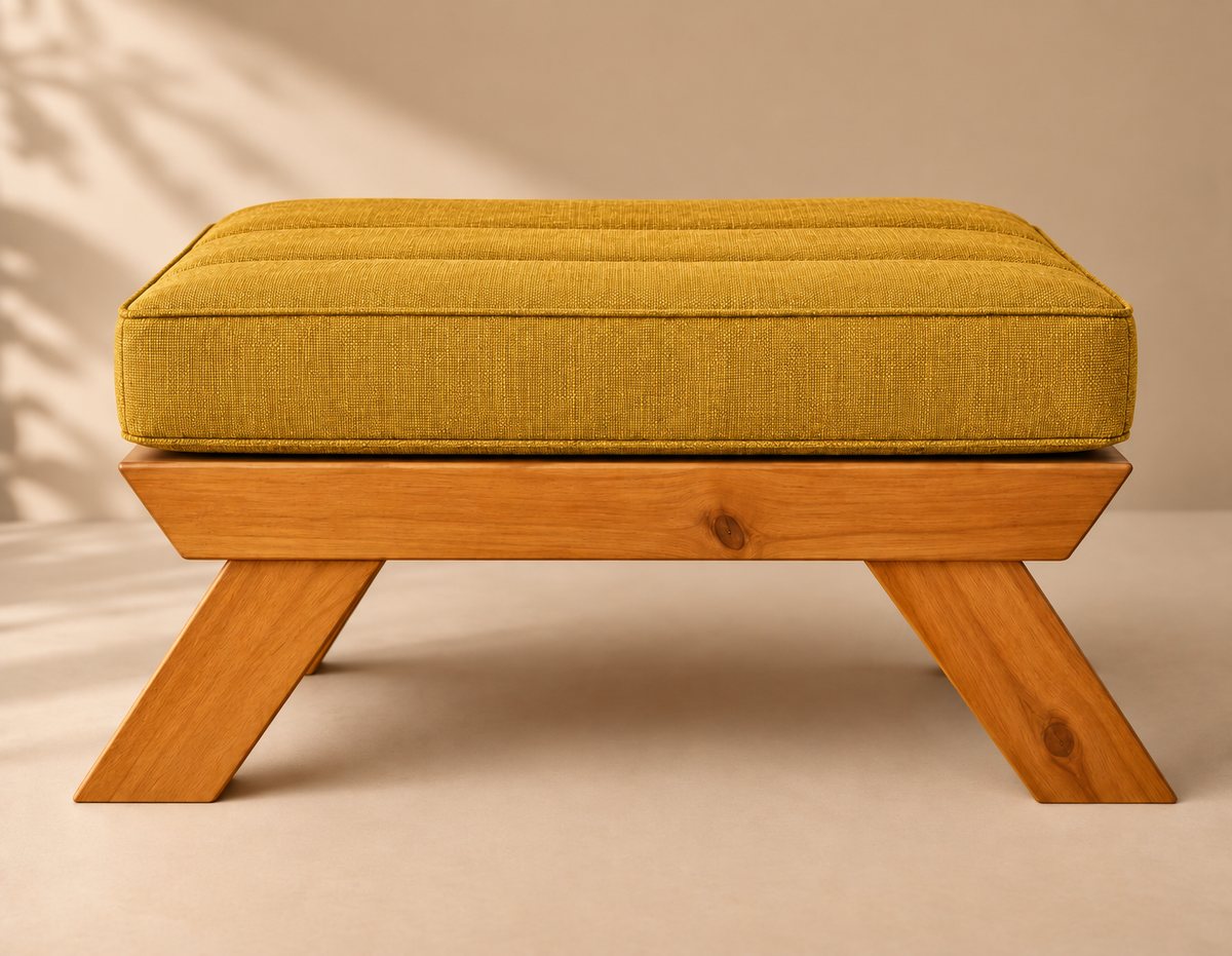 Apoio de Pés Futon - Madeira Cor Mel Tecido Acquablock Amarelo