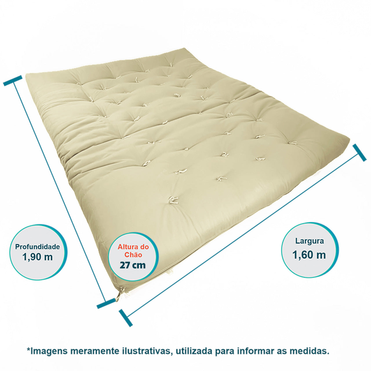 Sofá Cama Futon Oriental King Madeira Cor Mel Maciça Sarja Bege Claro
