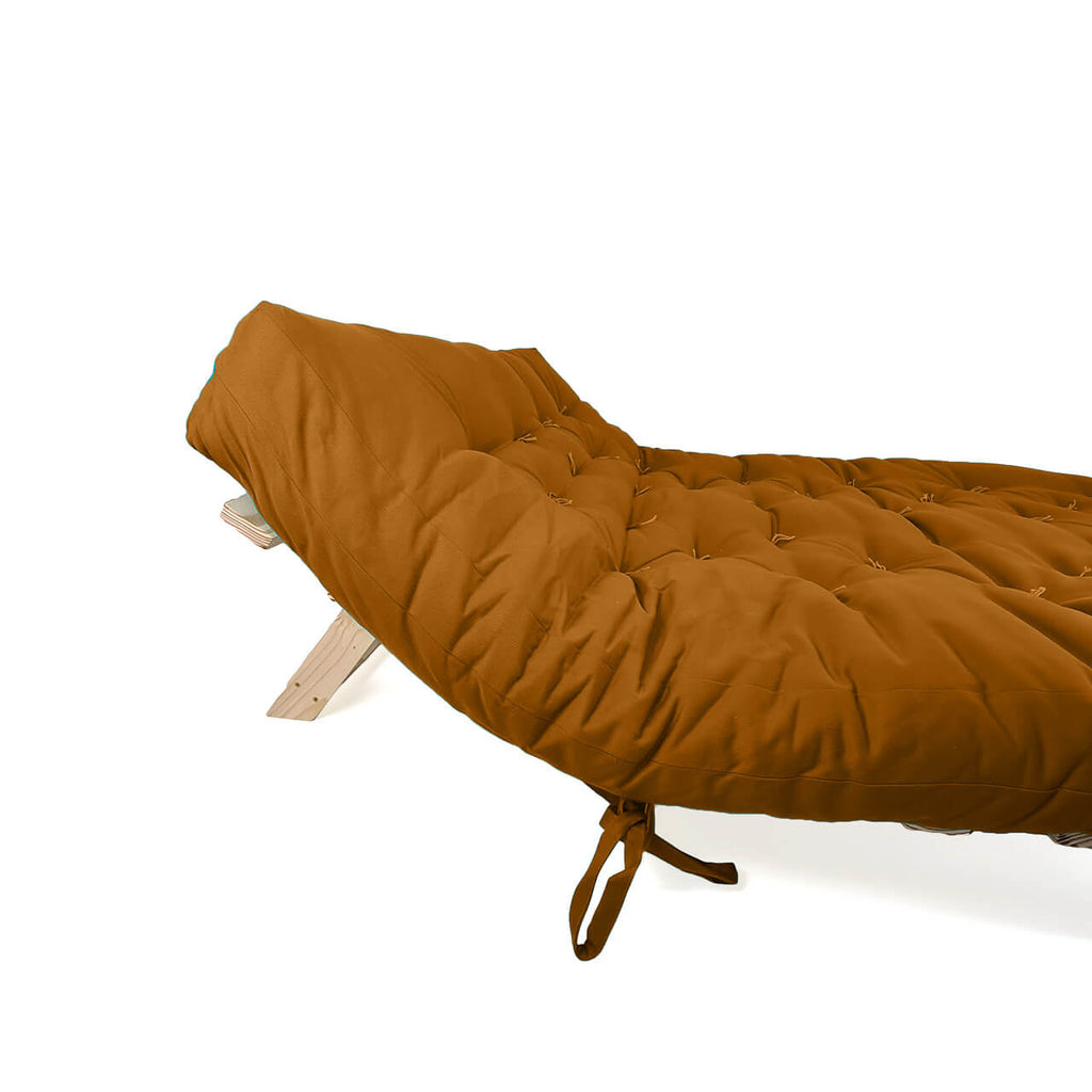 Sofá Cama Futon Oriental King Madeira Cor Mel Maciça Sarja Caramelo