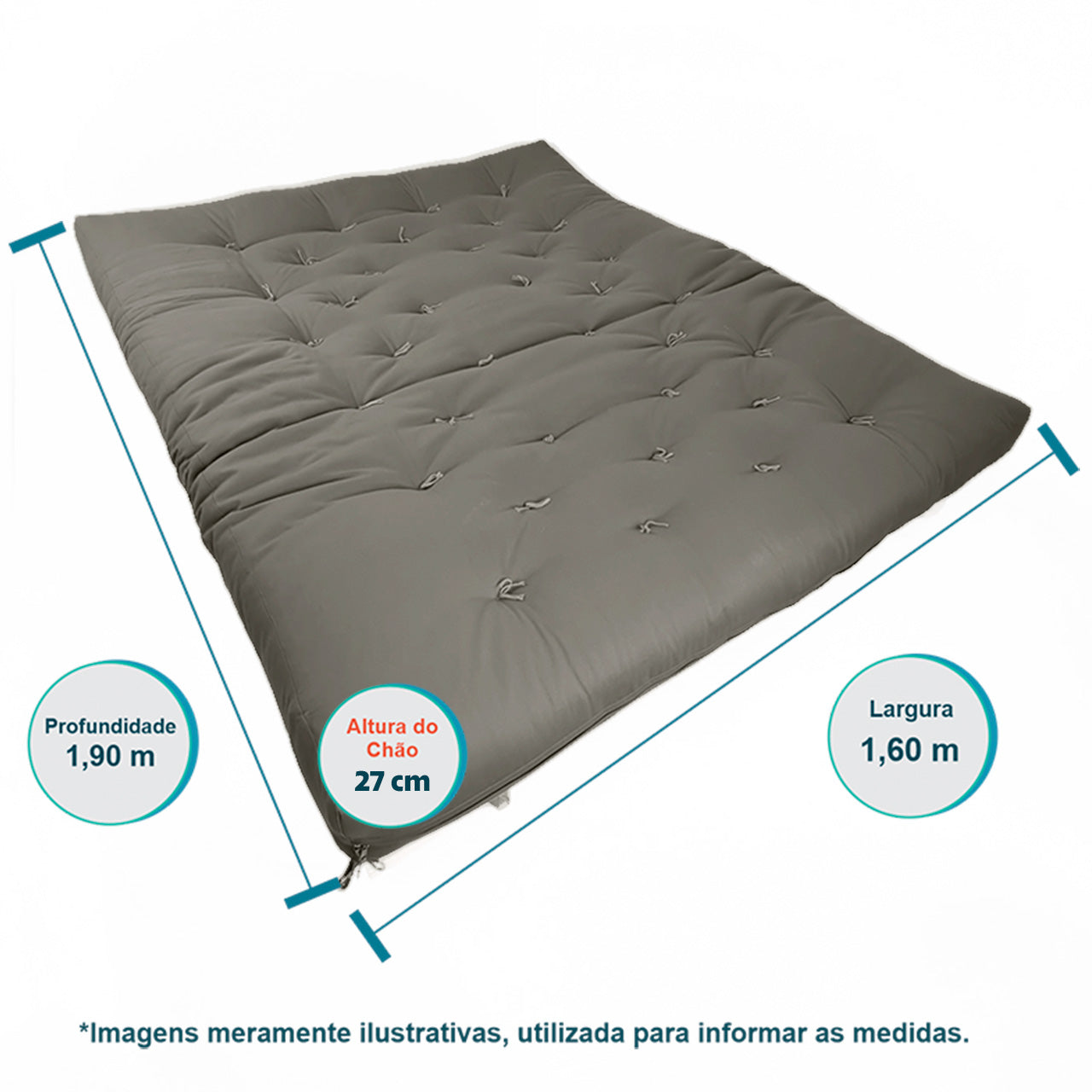 Sofá Cama Futon Oriental King Madeira Cor Mel Maciça Sarja Cinza
