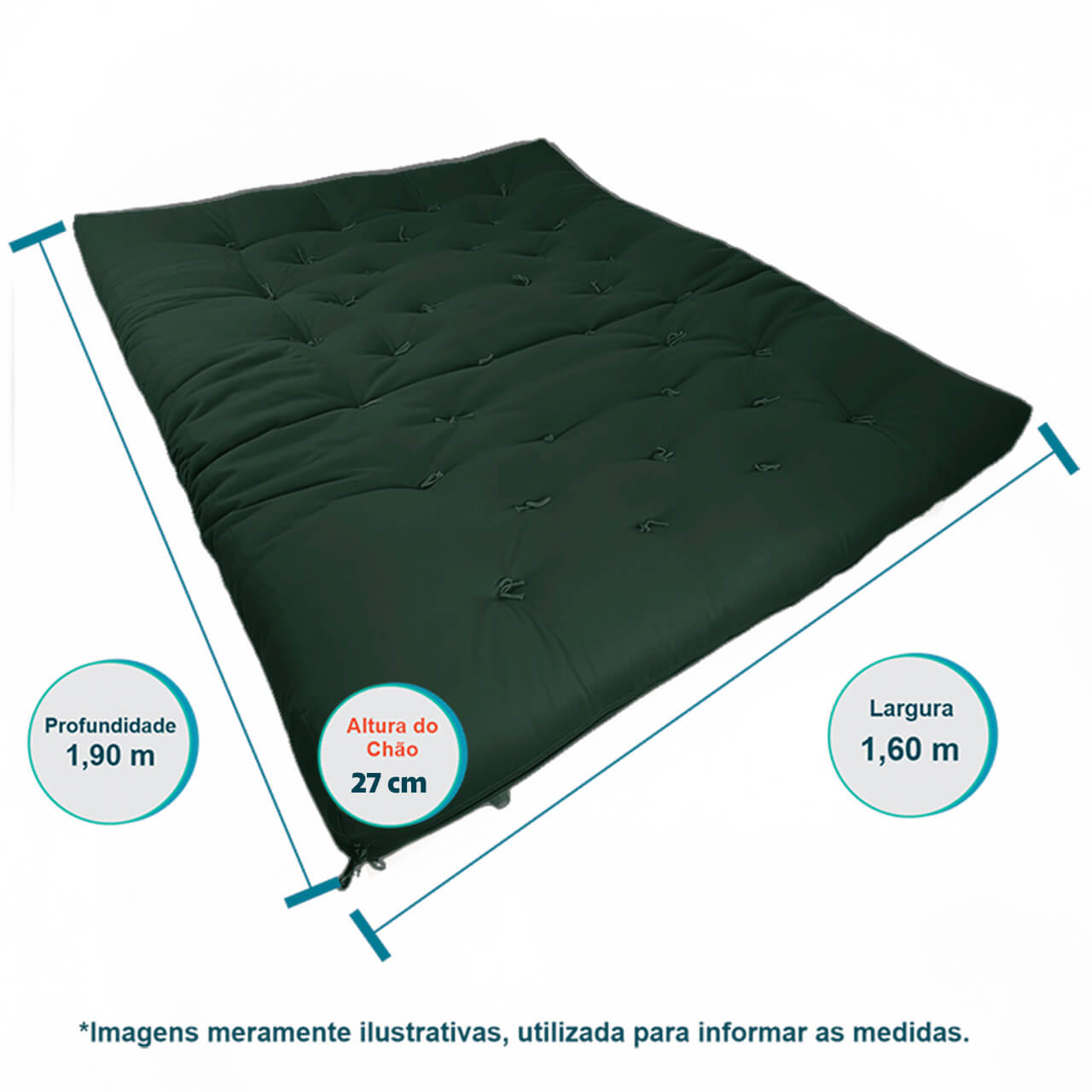 Sofá Cama Futon Oriental King Madeira Cor Mel Maciça Sarja Verde Militar