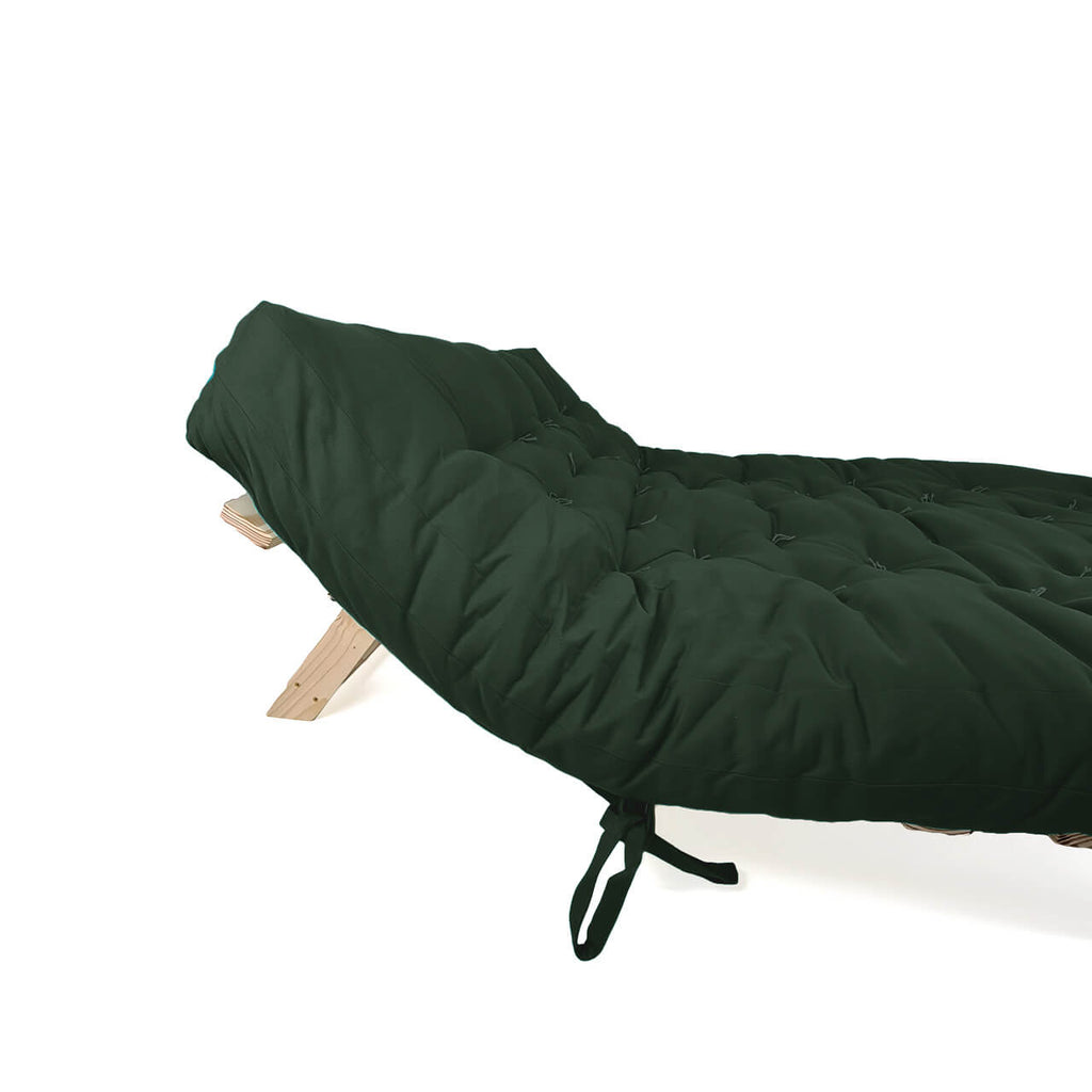 Sofá Cama Futon Oriental King Madeira Cor Mel Maciça Sarja Verde Militar