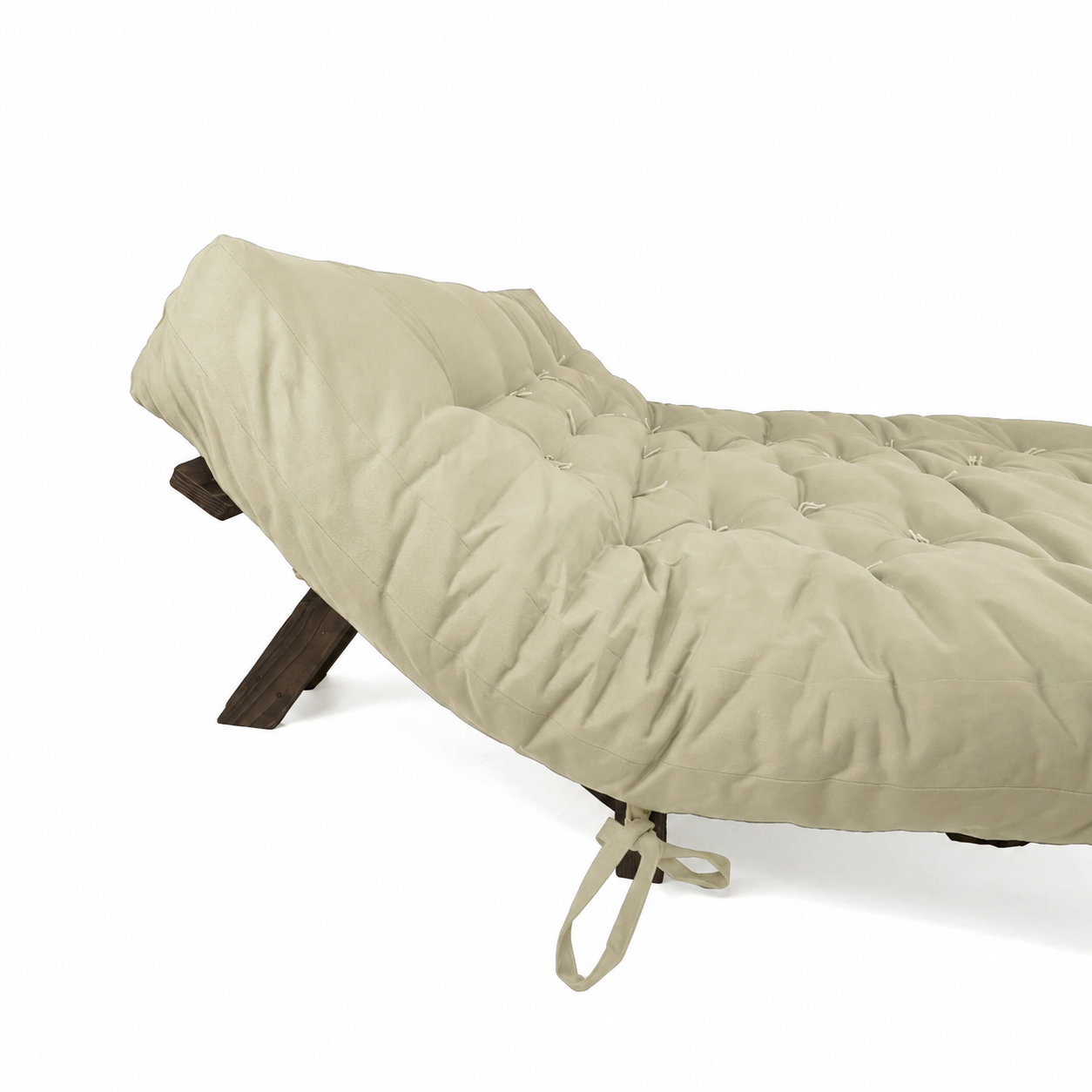 Sofá Cama Futon Oriental King Madeira Cor imbuia Maciça Sarja Bege Claro - D33