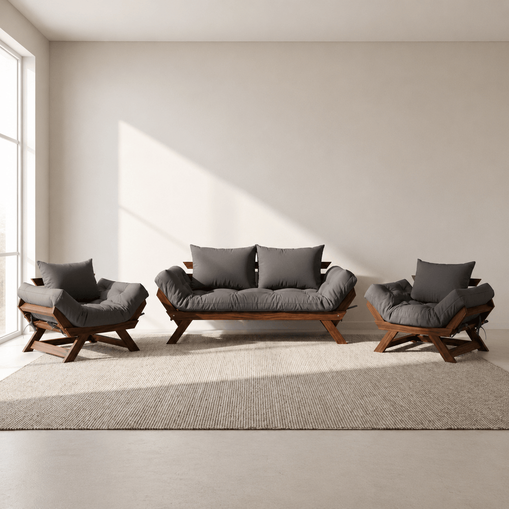 Kit Sofá Japão + 2 Poltronas Acquablock Madeira Cor Imbuia