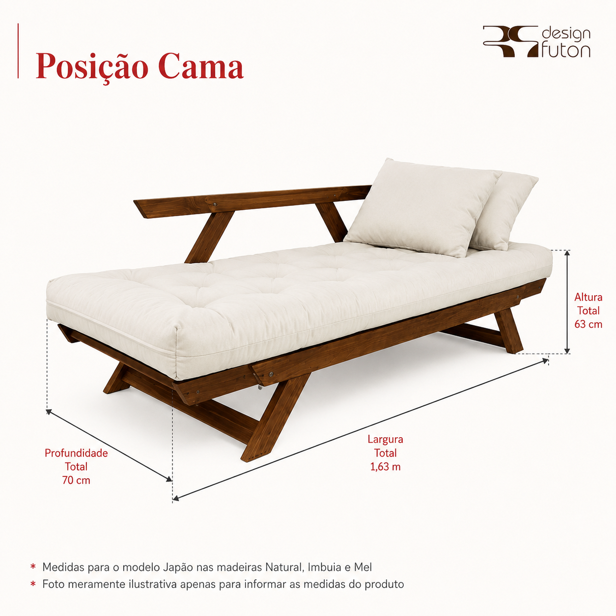 Sofá Cama Reclinável Futon Japão 1,40 - Madeira Mel Tecido Acquablock Cor Branco off