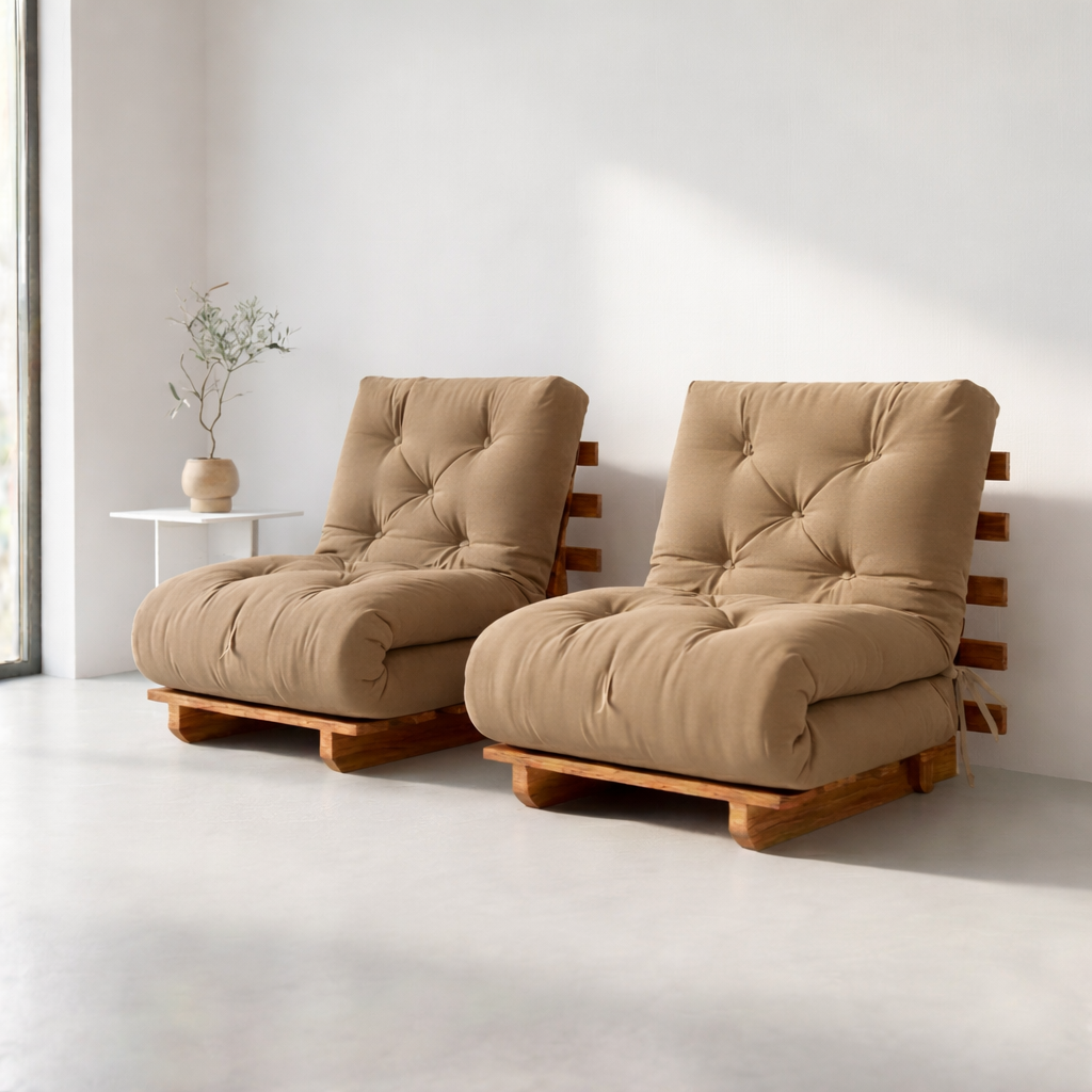 Kit Sofá Cama Solteiro Futon Dobrável Madeira Nobre + 2 Capas Acquablock