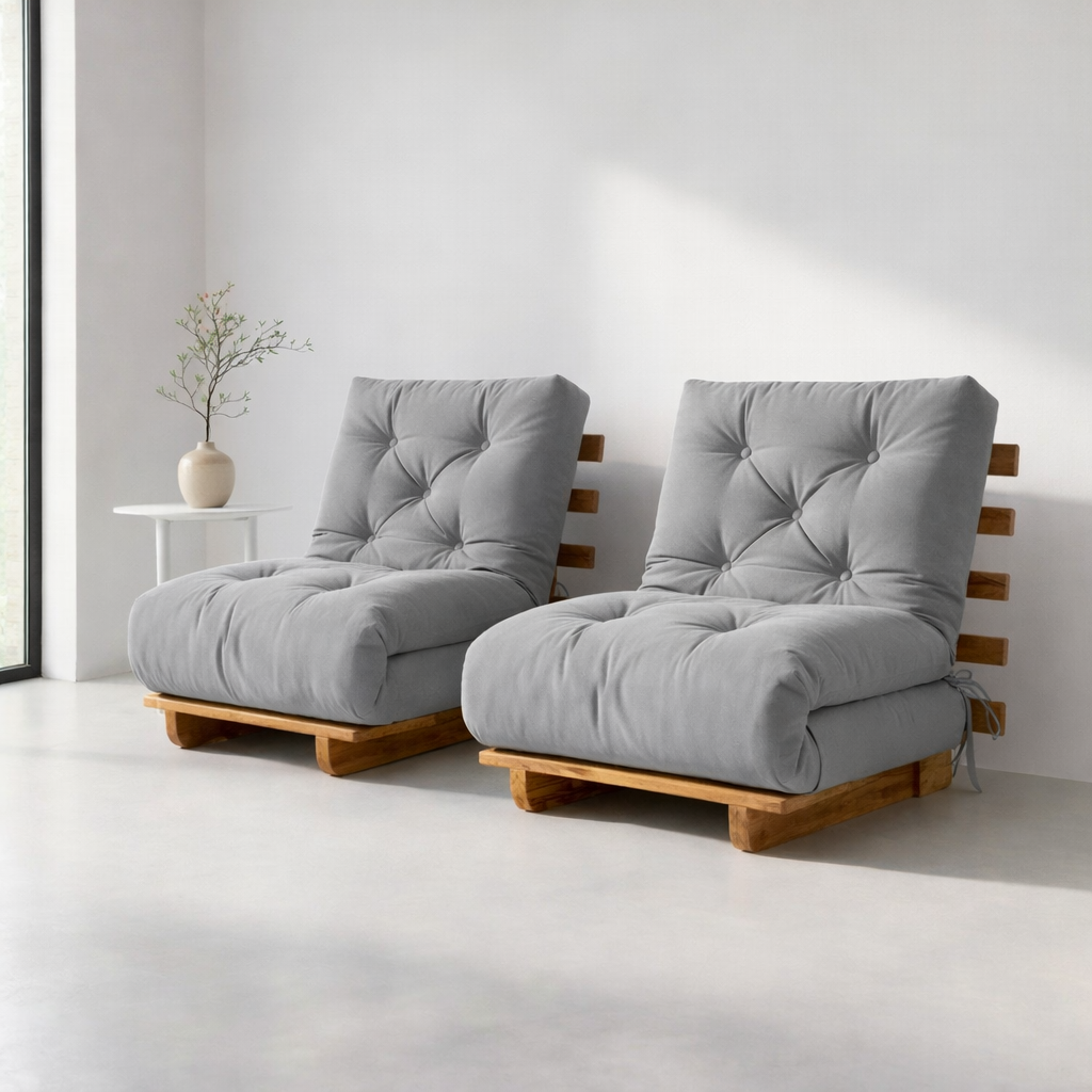 Kit Sofá Cama Solteiro Futon Dobrável Madeira Nobre + 2 Capas Acquablock