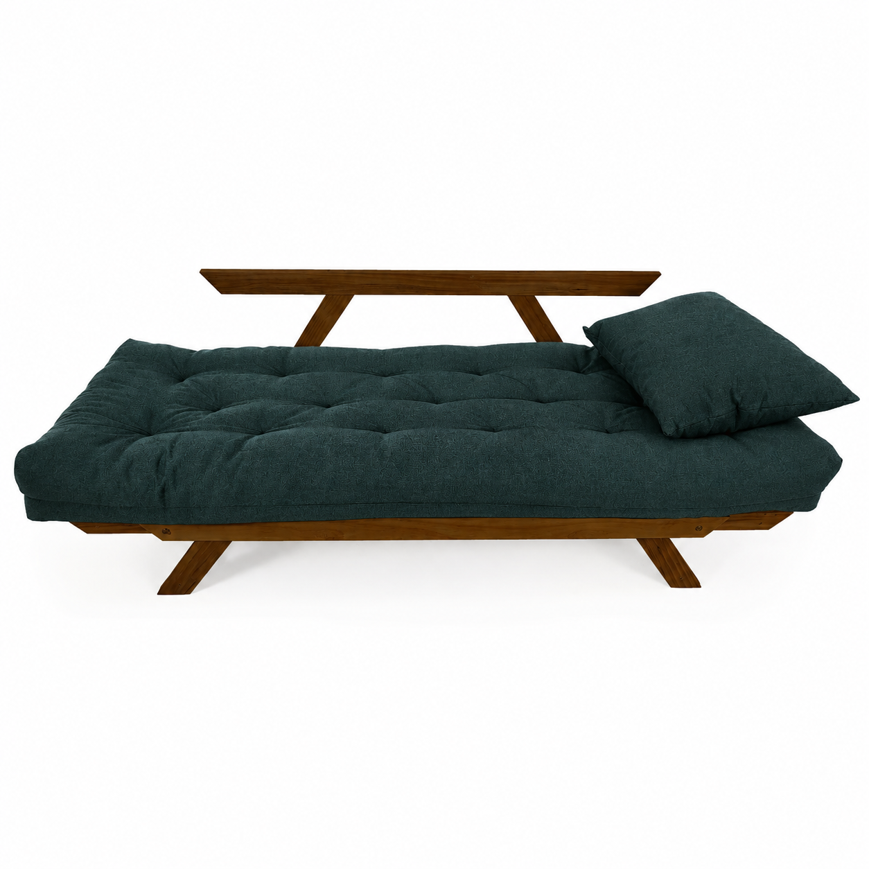Sofá Cama Reclinável Futon Japão - Madeira Cor Imbuia Tecido Acquablock Verde Oliva