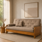 Sofá Cama Casal Futon Paris New Acquablock em Madeira Nobre Mel - Cor Fendi