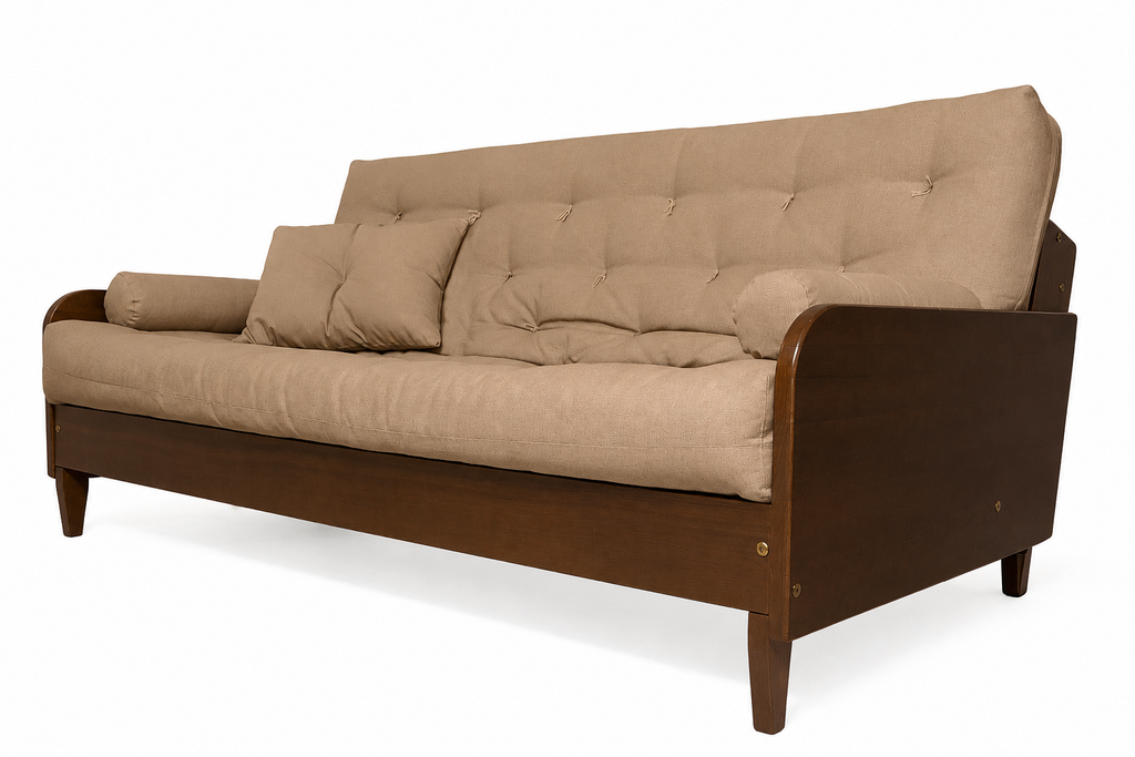 Sofá Cama Casal Futon D33 Paris ll Acquablock Madeira Maciça Imbuia - Cor Fendi