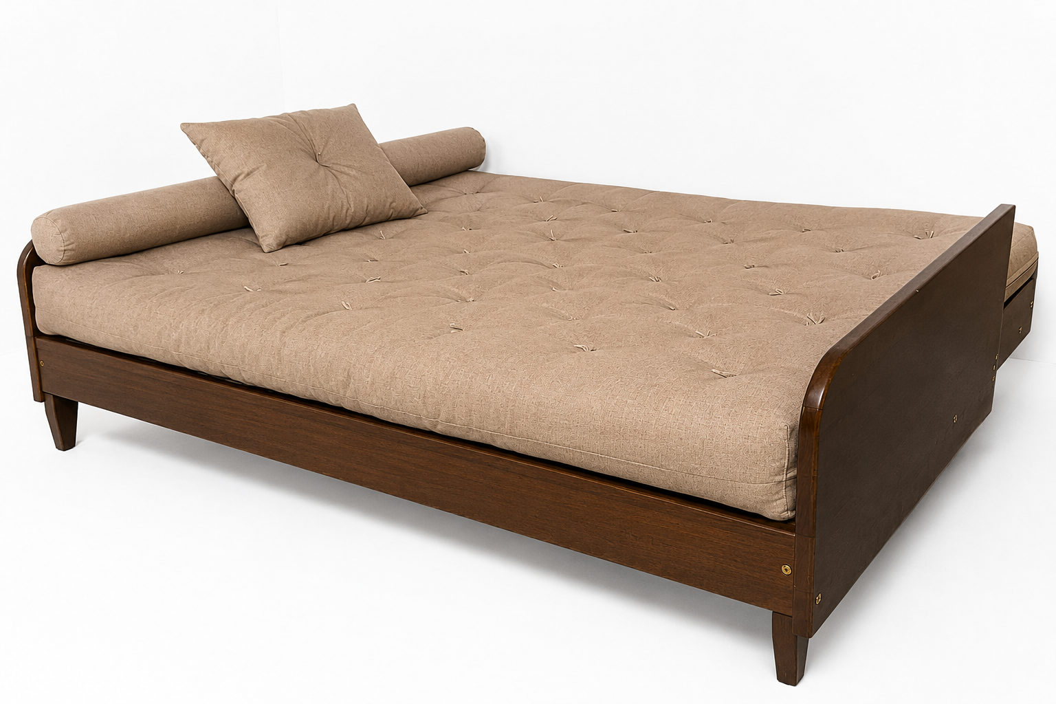 Sofá Cama Casal Futon Paris ll Acquablock Madeira Maciça Imbuia D33 - Cor Fendi