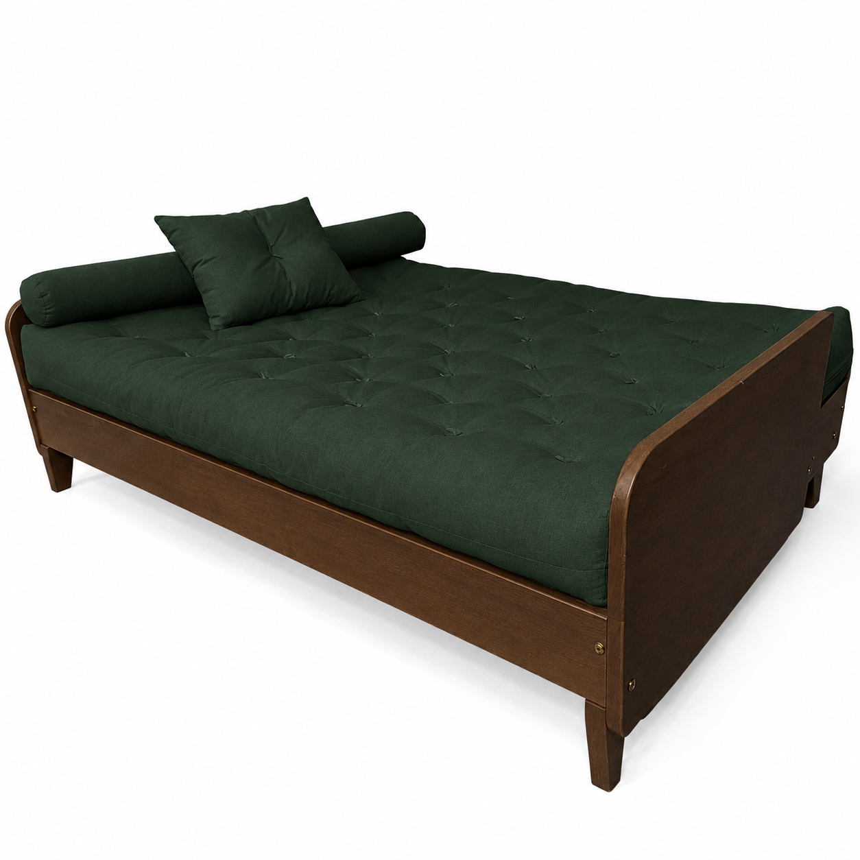 Sofá Cama Casal Futon Paris II Sarja em Madeira Maciça Imbuia - Cor Verde Militar