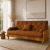 Sofá De Madeira Nobre Ripado Mel Futon Paris - Tecido Sarja 100% Algodão Cor Caramelo