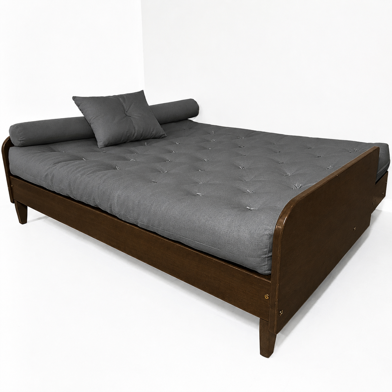 Sofá Cama Casal Futon Paris II Acquablock Madeira Maciça Imbuia D33 - Cor Chumbo