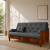 Sofá Cama Casal Futon Paris II Ripado Acquablock Madeira Maciça  Imbuia D33 - Cor Chumbo