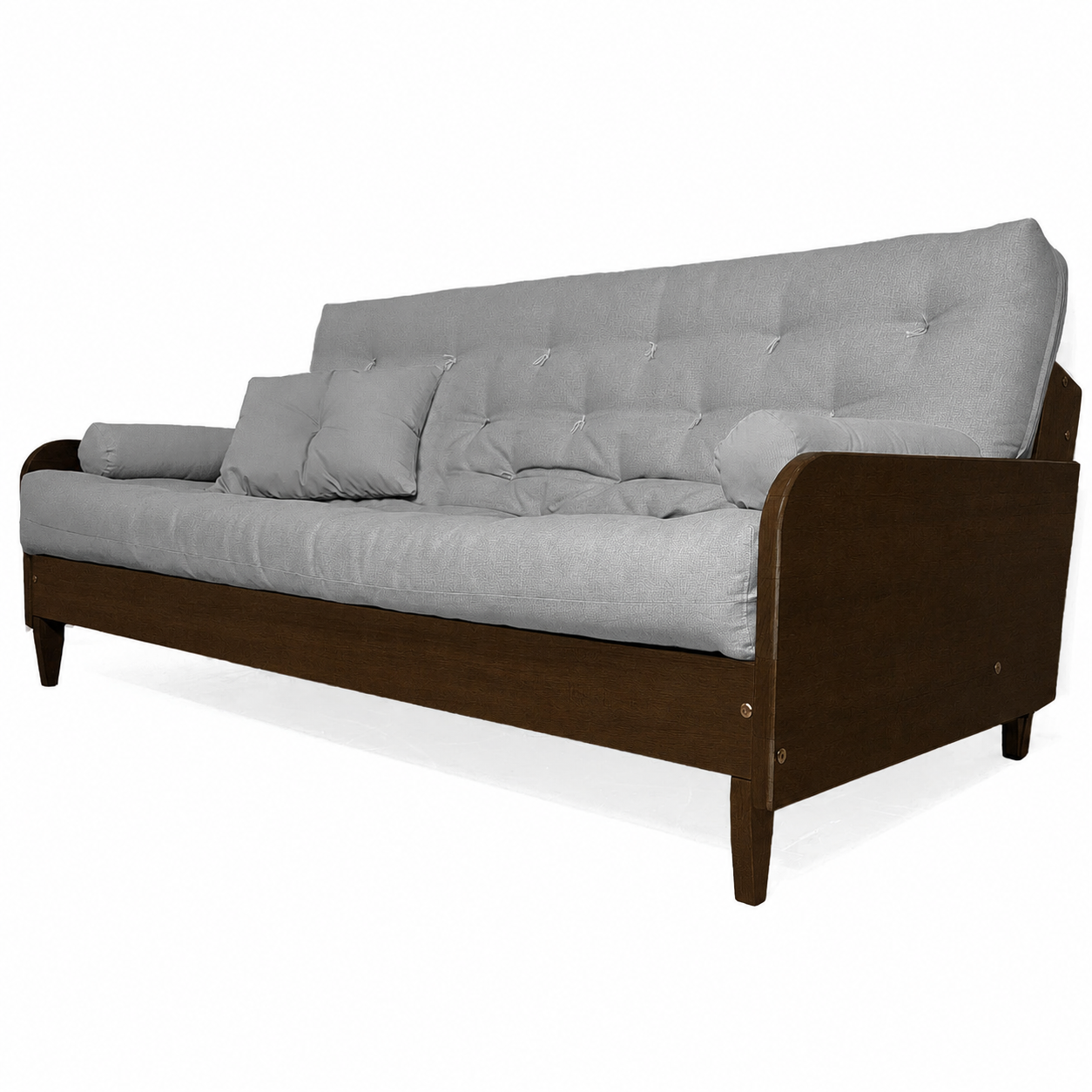 Sofá Cama Casal Futon Paris II Acquablock em Madeira Maciça Imbuia - Cor Cinza Linho