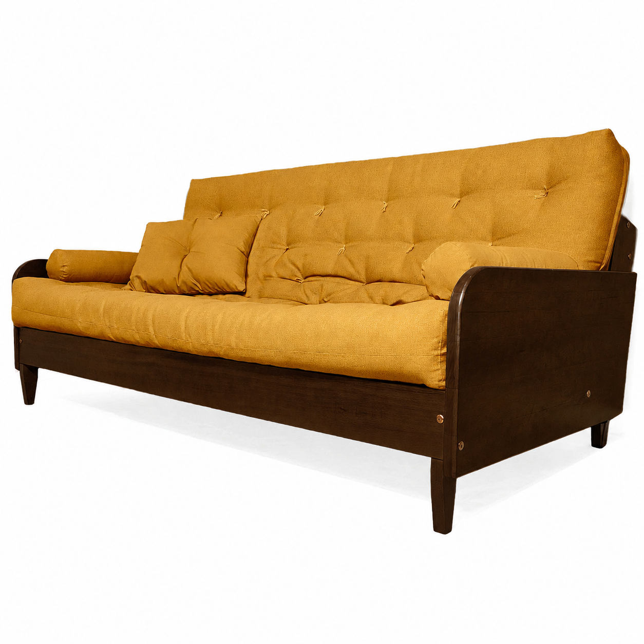 Sofá Cama Casal Futon D33 Paris II Madeira Maciça Imbuia - Tecido Acquablock Cor Amarelo