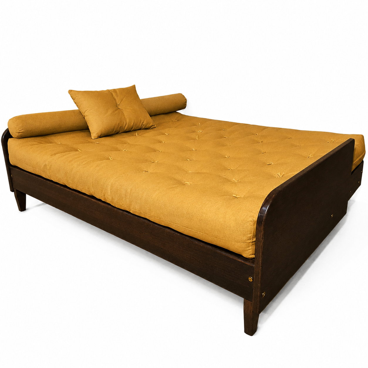 Sofá Cama Casal Futon D33 Paris II Madeira Maciça Imbuia - Tecido Acquablock Cor Amarelo