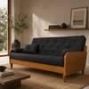 Sofá De Madeira Nobre Cor Mel Futon Paris - Tecido Sarja 100% Algodão Preto