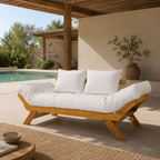 Sofá Cama Futon Reclinável Japão - Madeira Nobre Natural Tecido Acquablock Cor Branco Off