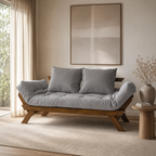Sofá Cama Reclinável Futon Japão - Madeira Imbuia Tecido Acquablock Cor Cinza Linho