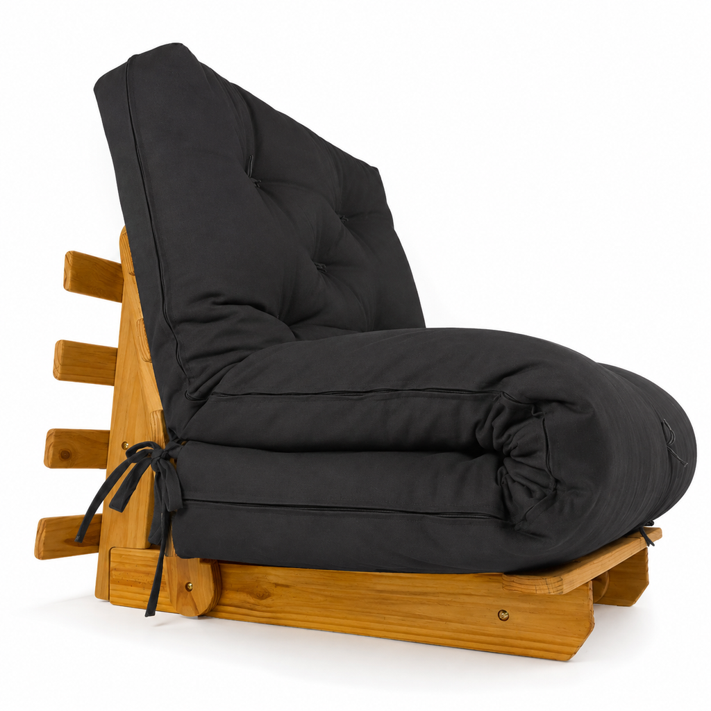 Sofa Cama Solteiro Futon Dobrável - Madeira Mel Acquablock Chumbo