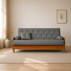 Sofá Cama Casal Futon Paris II Sarja em Madeira Maciça Mel - Cor Cinza