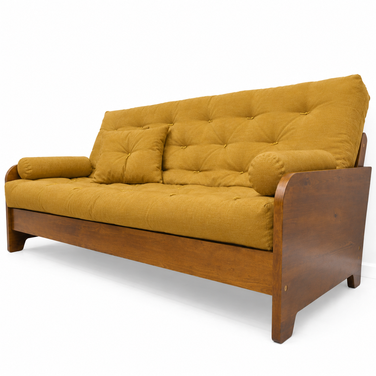 Sofá Cama Casal Futon Paris New II Madeira Maciça Natural - Tecido Acquablock Cor Amarelo