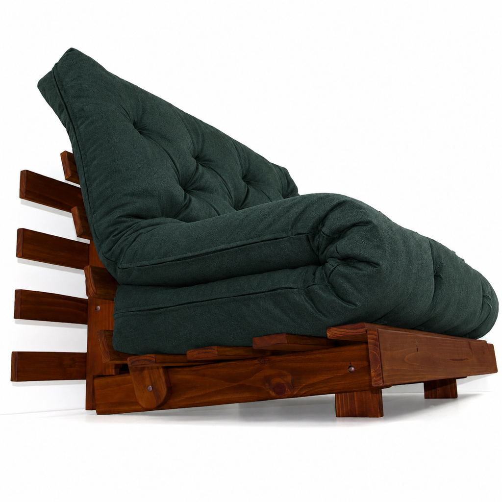 Sofá Cama Casal Futon Tokio D33 Madeira Cor Imbuia Acquablock - Verde oliva