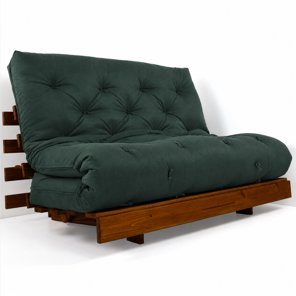 Sofá Cama Casal Futon Tokio D33 Madeira Cor Imbuia Acquablock - Verde oliva